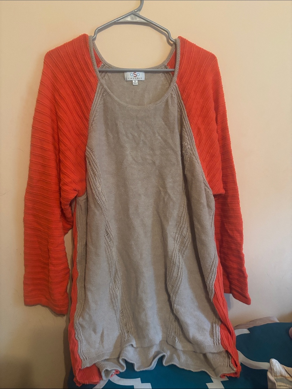 Two-Tone Bright Orange and Beige/Taupe Women's Sweater